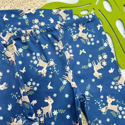 Conj. Body Manga Longa e Calça em Malha Térmica Rena com Flores - Azul Marinho